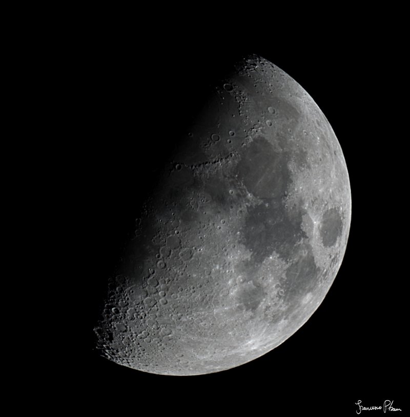 Waxing gibbous Moon in sharp detail, with craters standing out along the terminator